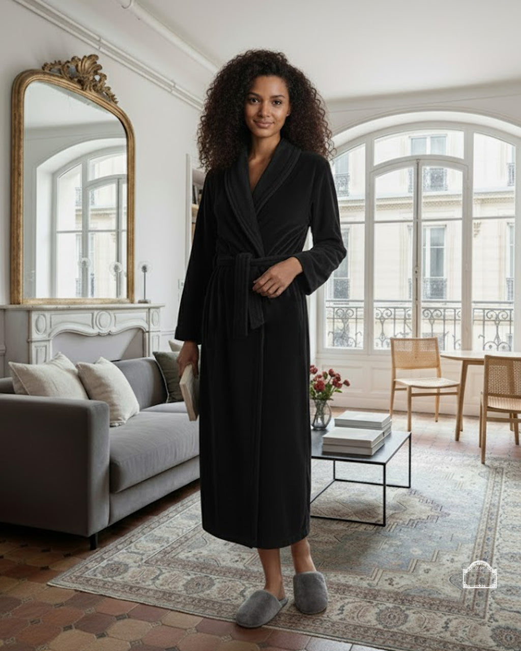 Black Vendôme Velour Rive Gauche Bathrobe