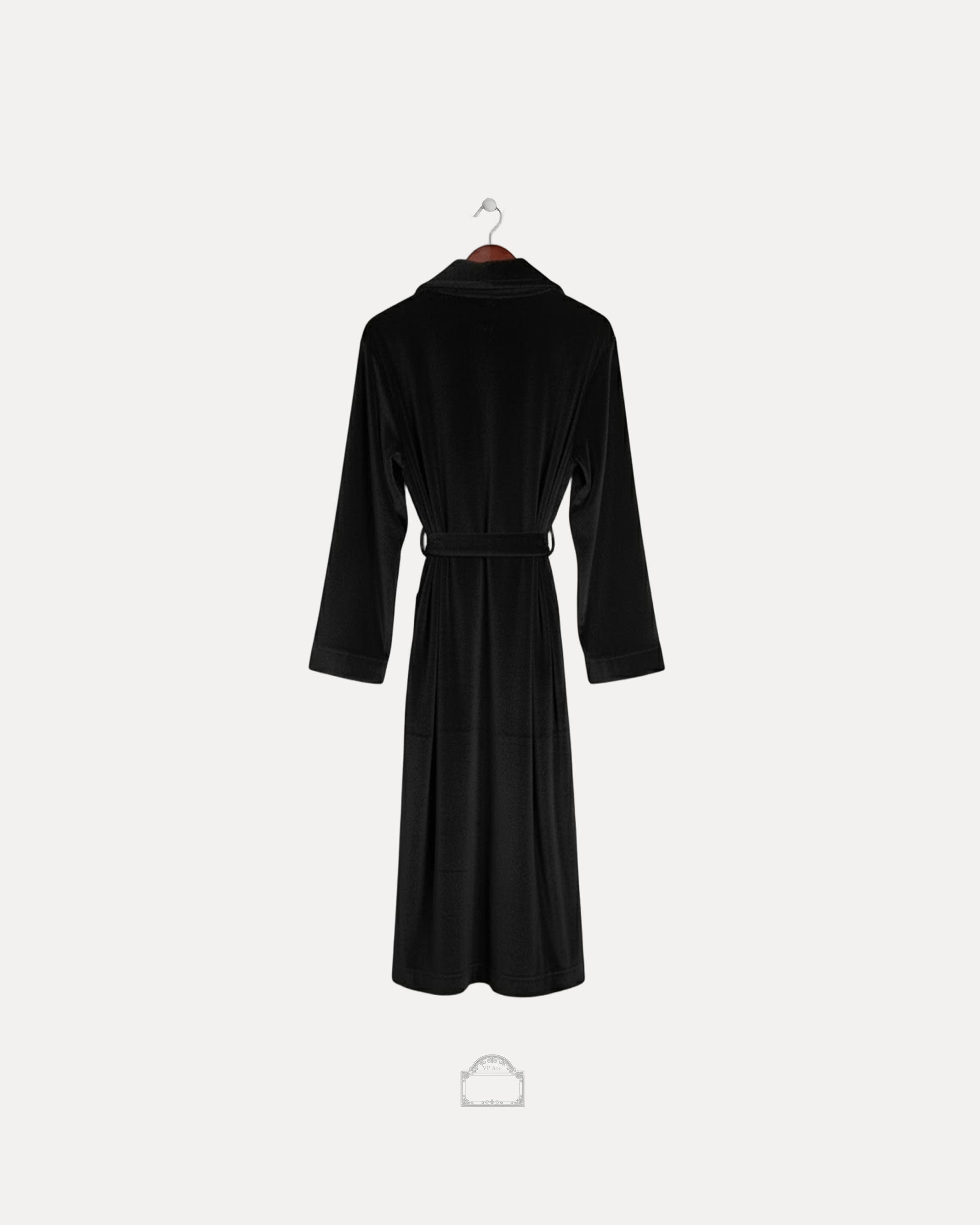 Black velour bathrobe back view – luxury French bathrobe in soft velour with elegant belt detail